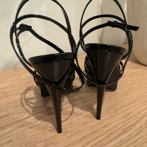 Saint Laurent Black Patent Strappy Platform Heels - Picture 14 of 16